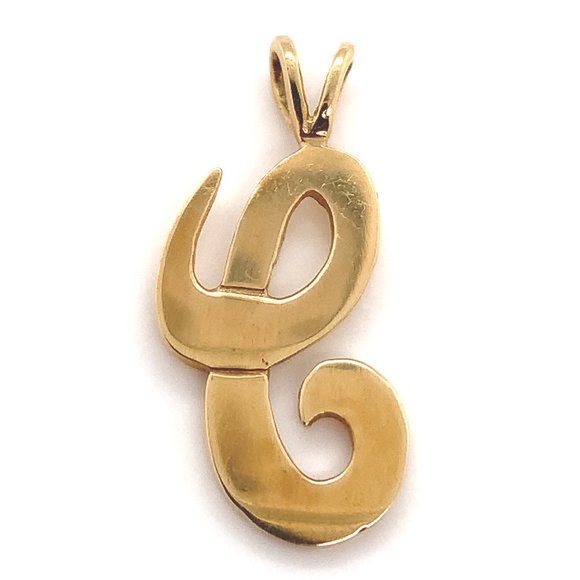14KT Solid Yellow Gold Letter C Pendant in Script - Picture 1 of 3